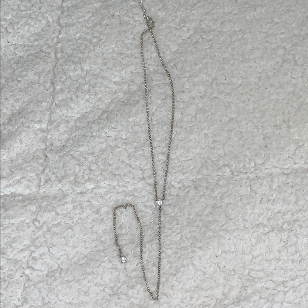 Long Silver Fake Diamond Pendant Necklace